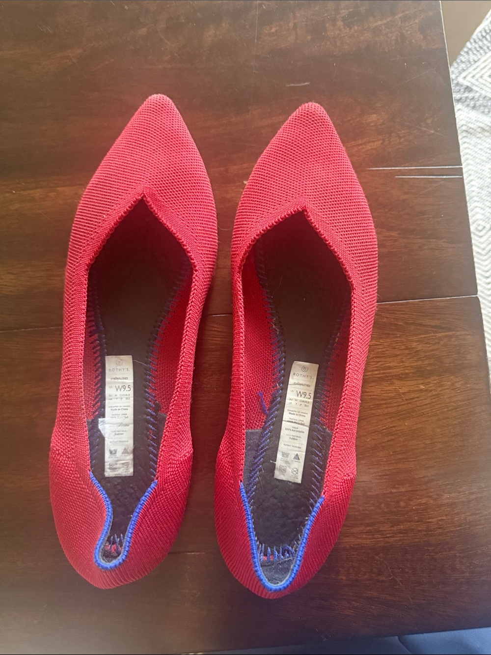 Rothy’s red pointed toe flats 9.5
